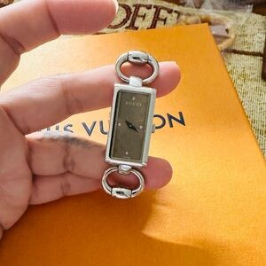 Gucci Silver and Black Rectangular Watch for Women